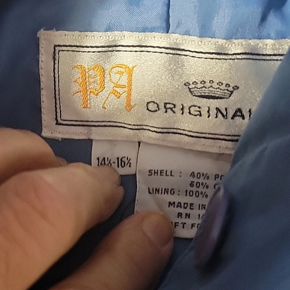 PA ORIGINALS Blue Mid Length‎ Lightweight Coat Size 14 1/2 16 1/2 - Picture 9 of 9